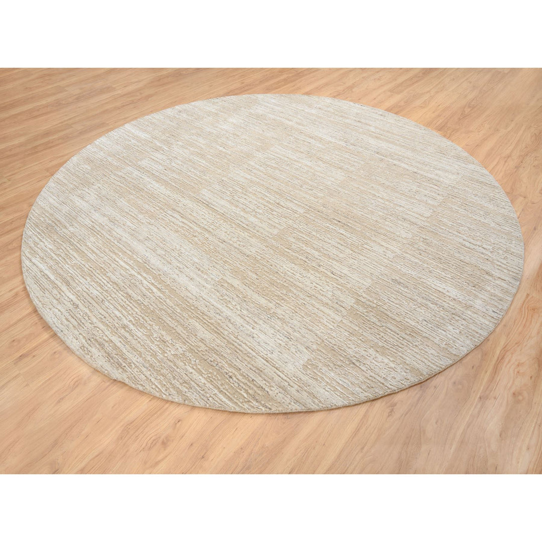 10'0" x 10'0" New Hand Loomed Beige Wool Round Oriental Rug - MOA10264308