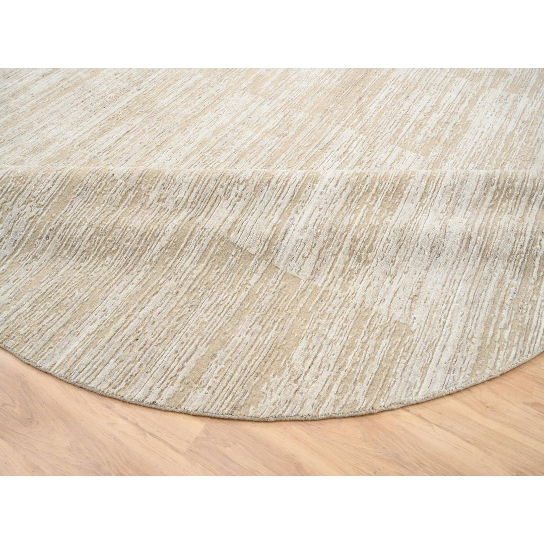 10'0" x 10'0" New Hand Loomed Beige Wool Round Oriental Rug - MOA10264308