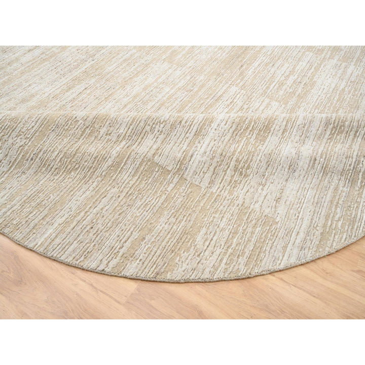 10'0" x 10'0" New Hand Loomed Beige Wool Round Oriental Rug - MOA10264308