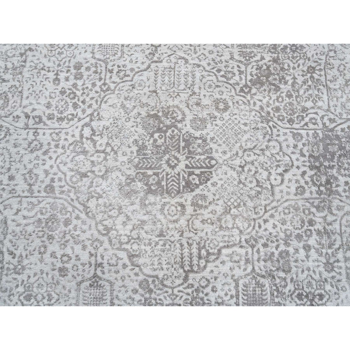 12'0" x 12'0" New Hand Knotted Grey Wool & Pure Silk Square Oriental Rug - MOA10264320