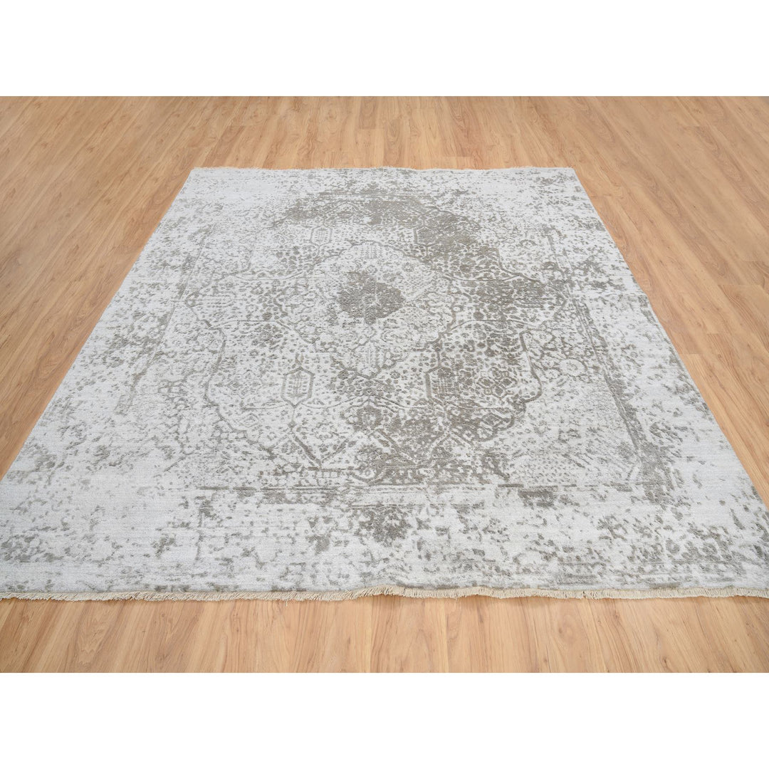 8'0" x 8'3" New Hand Knotted Grey Cotton Square Oriental Rug - MOA10264321