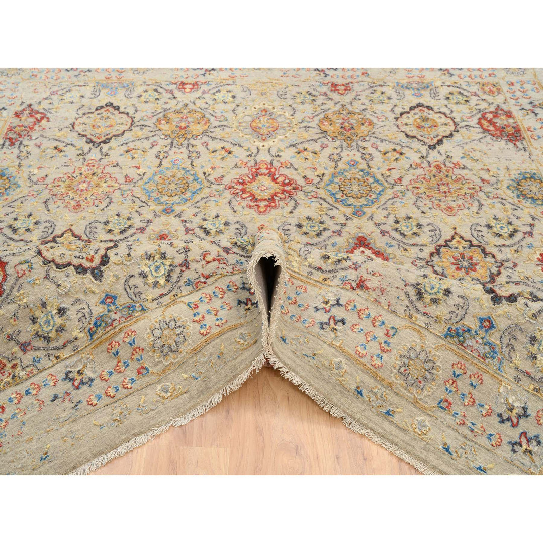 8'0" x 8'1" New Hand Knotted Beige Wool & Pure Silk Square Oriental Rug - MOA10264330