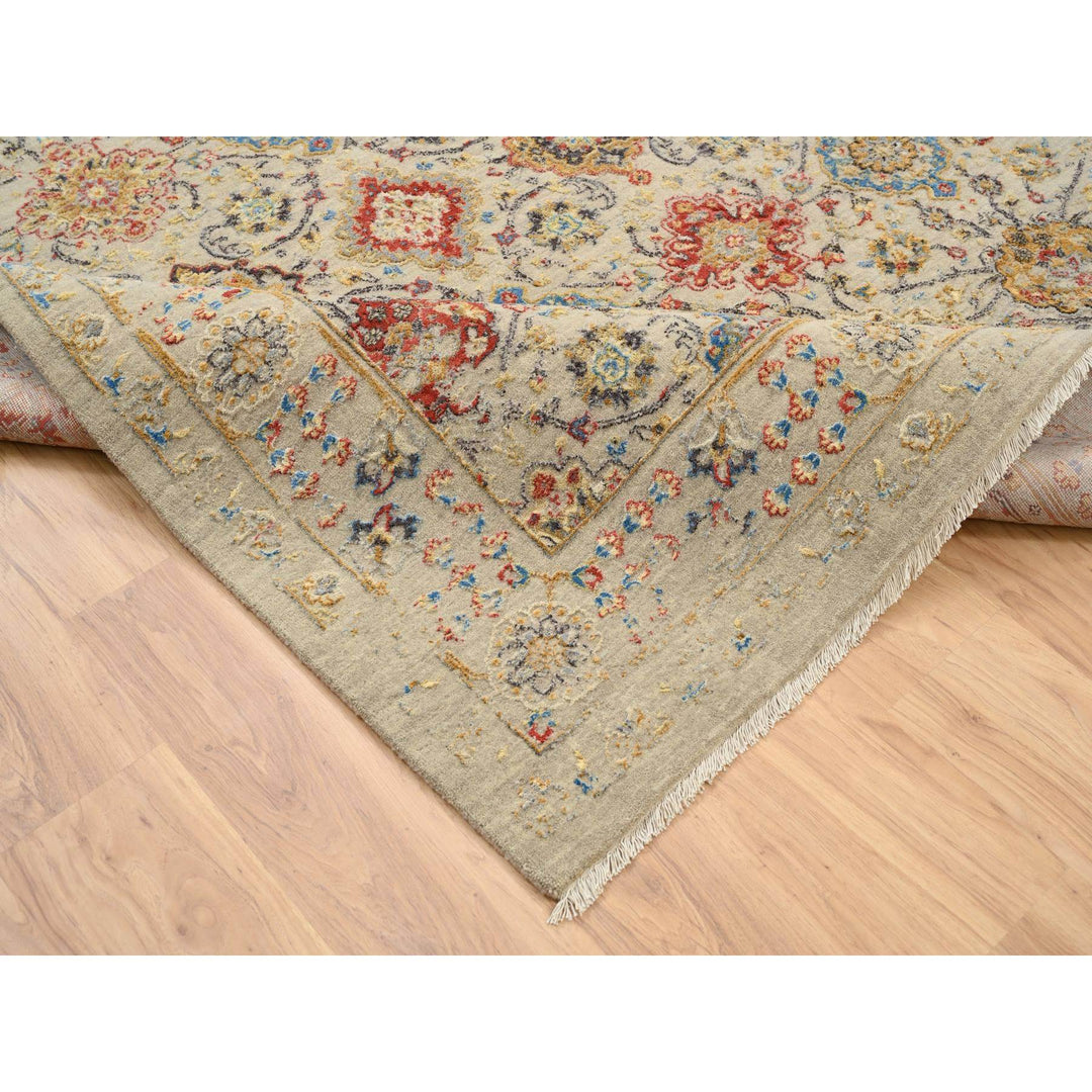 8'0" x 8'1" New Hand Knotted Beige Wool & Pure Silk Square Oriental Rug - MOA10264330