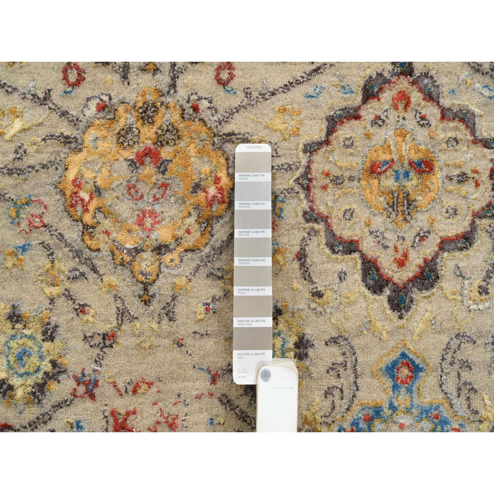 8'0" x 8'1" New Hand Knotted Beige Wool & Pure Silk Square Oriental Rug - MOA10264330