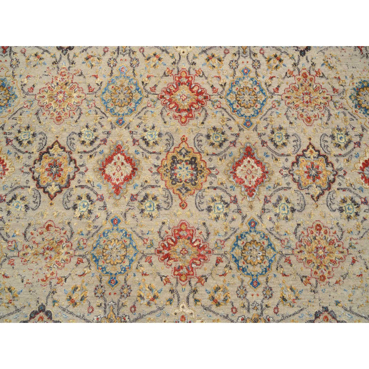 8'0" x 8'1" New Hand Knotted Beige Wool & Pure Silk Square Oriental Rug - MOA10264330