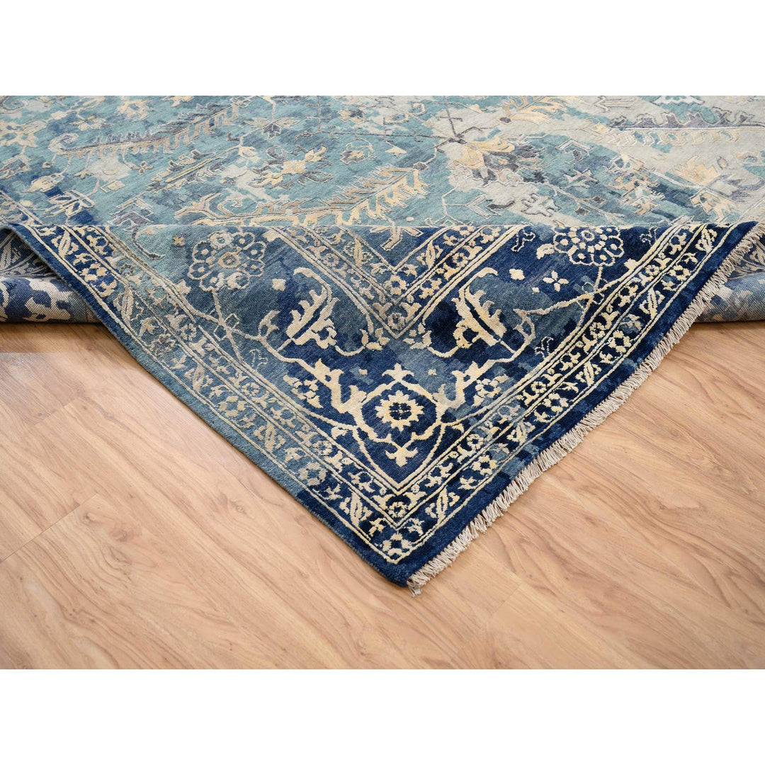 10'0" x 13'10" New Hand Knotted Teal Cotton Rectangle Oriental Rug - MOA10264332