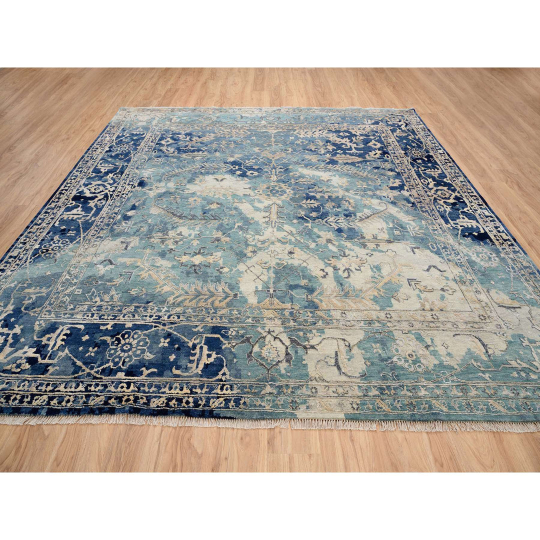 10'0" x 10'0" New Hand Knotted Teal Cotton Square Oriental Rug - MOA10264334