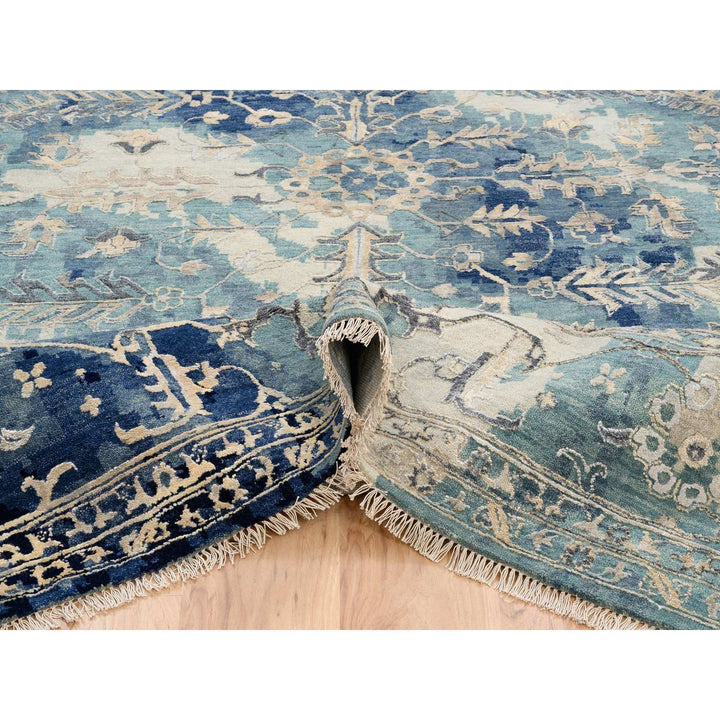 10'0" x 10'0" New Hand Knotted Teal Cotton Square Oriental Rug - MOA10264334