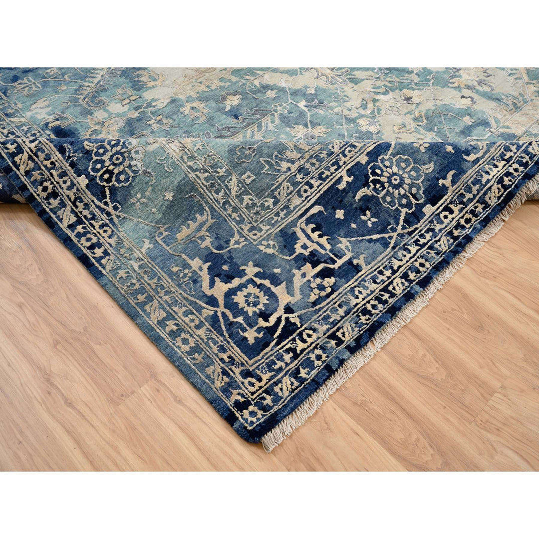 10'0" x 10'0" New Hand Knotted Teal Cotton Square Oriental Rug - MOA10264334