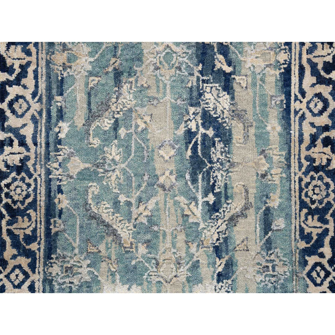 2'7" x 17'9" New Hand Knotted Teal Wool & Silk Runner Oriental Rug - MOA10264353