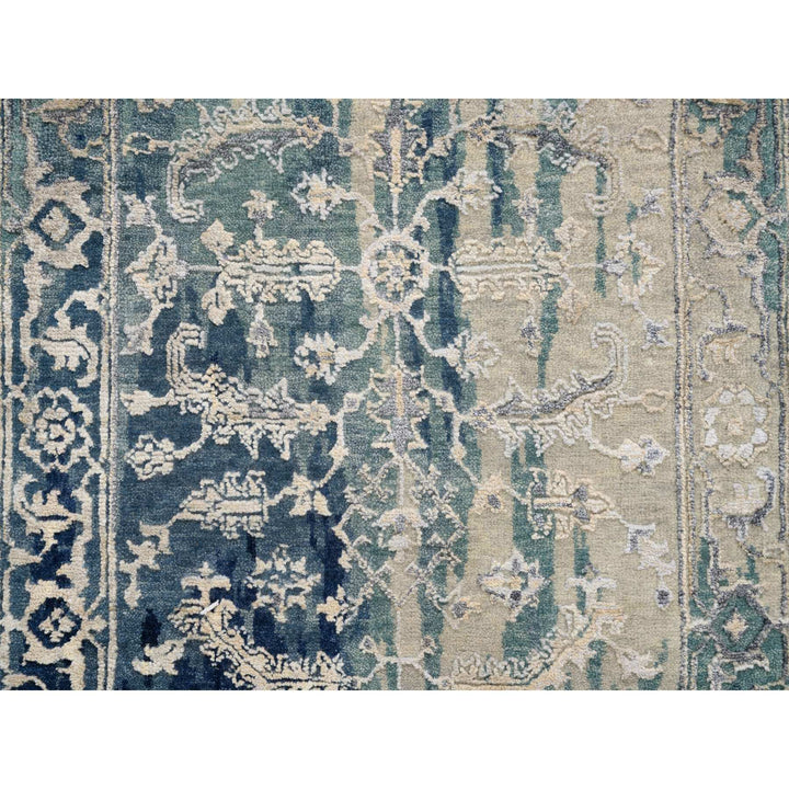 2'7" x 11'9" New Hand Knotted Teal Wool & Silk Runner Oriental Rug - MOA10264355