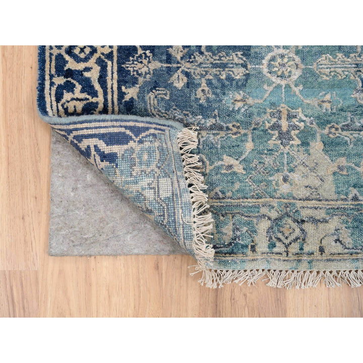 2'7" x 10'0" New Hand Knotted Teal Wool & Silk Runner Oriental Rug - MOA10264356