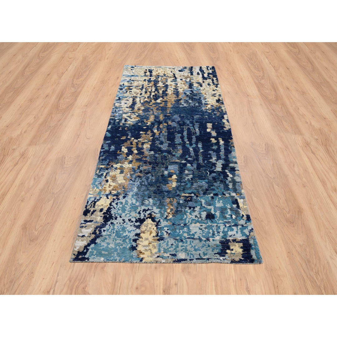 2'6" x 8'0" New Hand Knotted Blue Wool & Silk Runner Oriental Rug - MOA10264358