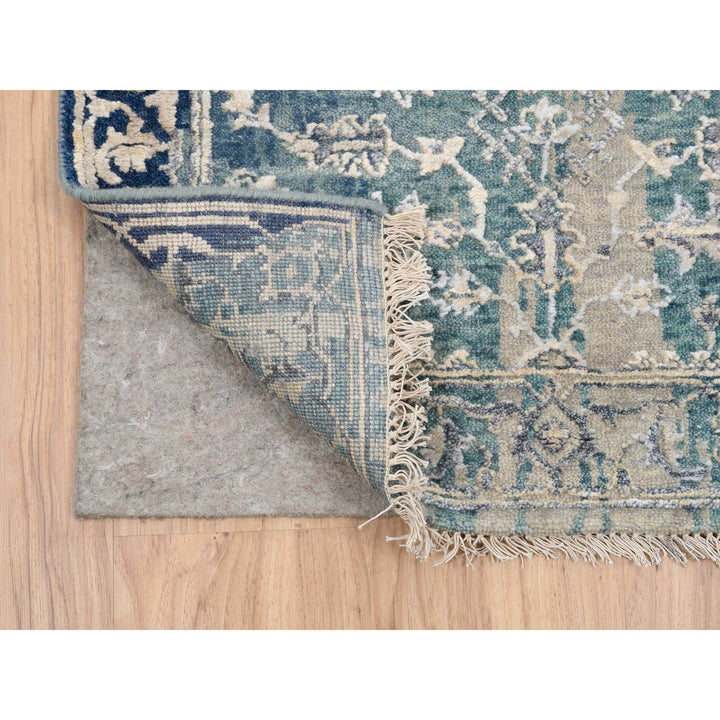 2'7" x 15'9" New Hand Knotted Teal Wool & Silk Runner Oriental Rug - MOA10264367