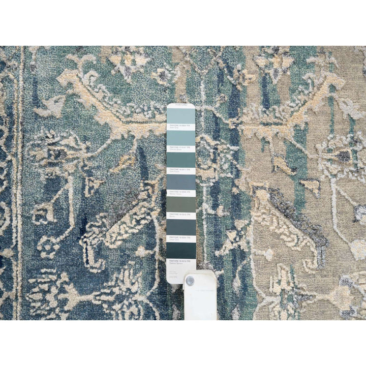 2'7" x 15'9" New Hand Knotted Teal Wool & Silk Runner Oriental Rug - MOA10264367