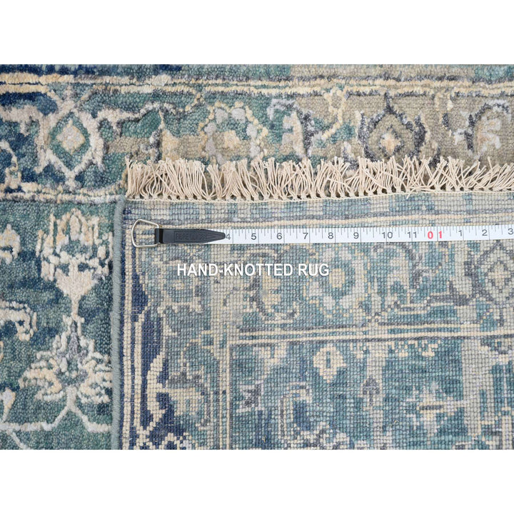 2'7" x 15'9" New Hand Knotted Teal Wool & Silk Runner Oriental Rug - MOA10264367