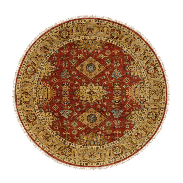 6'1" x 6'1" New Hand Knotted Red Cotton Round Oriental Rug - MOA10264368