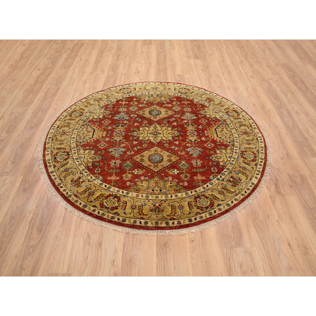 6'1" x 6'1" New Hand Knotted Red Wool Round Oriental Rug - MOA10264368