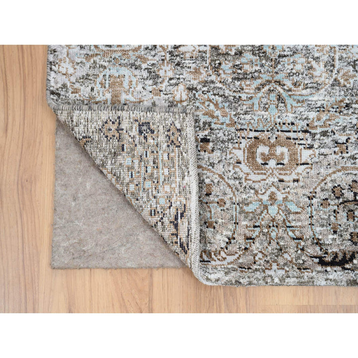 2'8" x 12'1" New Hand Knotted Grey Wool & Silk Runner Oriental Rug - MOA10264406