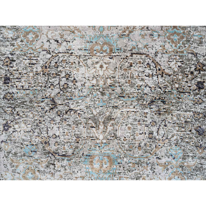 2'8" x 12'1" New Hand Knotted Grey Wool & Silk Runner Oriental Rug - MOA10264406