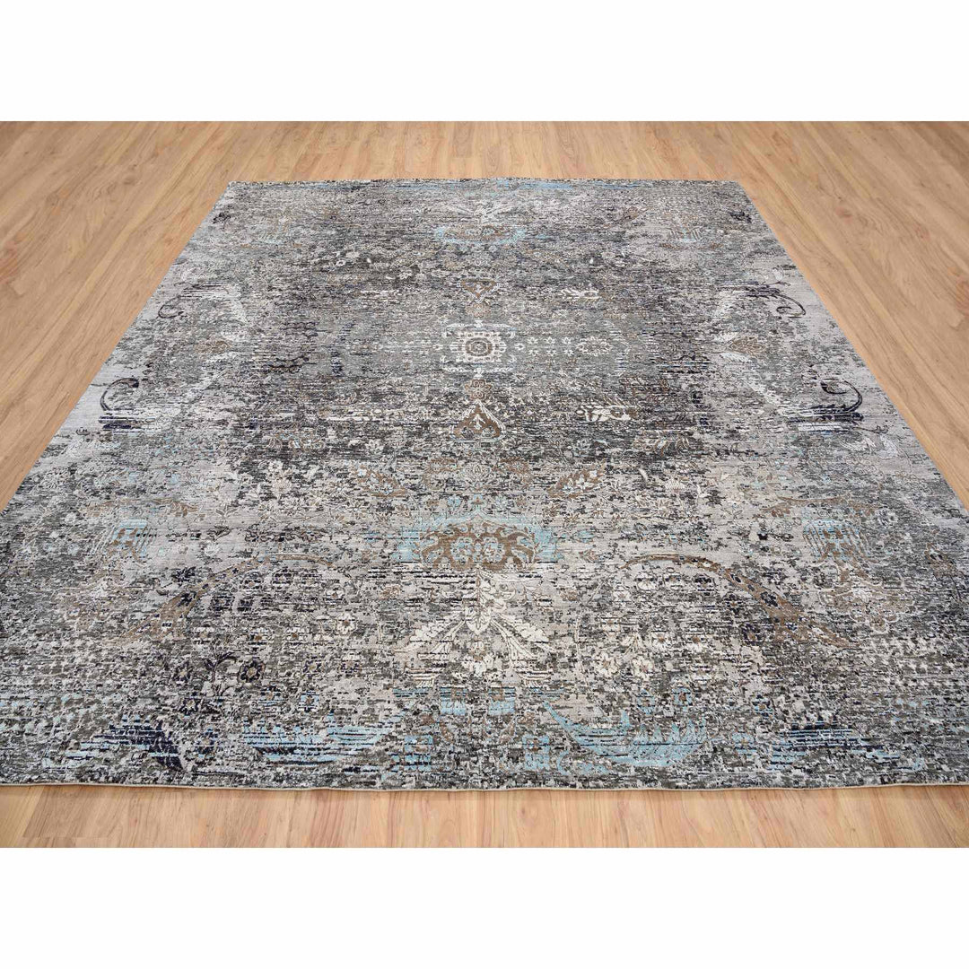 10'0" x 10'3" New Hand Knotted Grey Wool & Silk Square Oriental Rug - MOA10264414