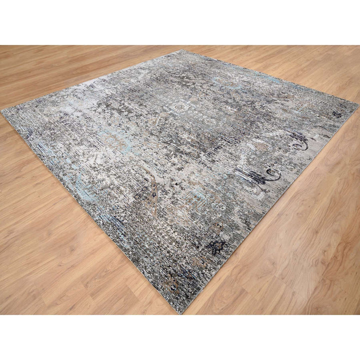 10'0" x 10'3" New Hand Knotted Grey Wool & Silk Square Oriental Rug - MOA10264414