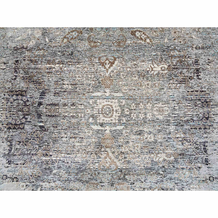 10'0" x 10'3" New Hand Knotted Grey Wool & Silk Round Oriental Rug - MOA10264415