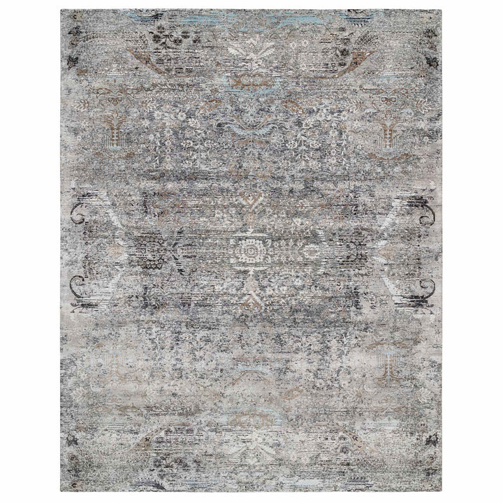 14'0" x 14'1" New Hand Knotted Grey Wool & Silk Square Oriental Rug - MOA10264442