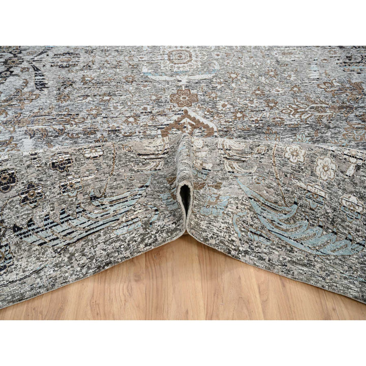 14'0" x 14'1" New Hand Knotted Grey Wool & Silk Square Oriental Rug - MOA10264442