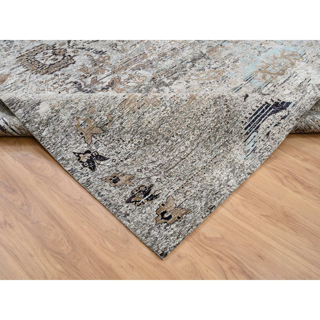 14'0" x 14'1" New Hand Knotted Grey Wool & Silk Square Oriental Rug - MOA10264442