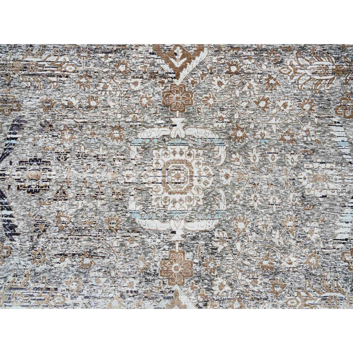 14'0" x 14'1" New Hand Knotted Grey Wool & Silk Square Oriental Rug - MOA10264442