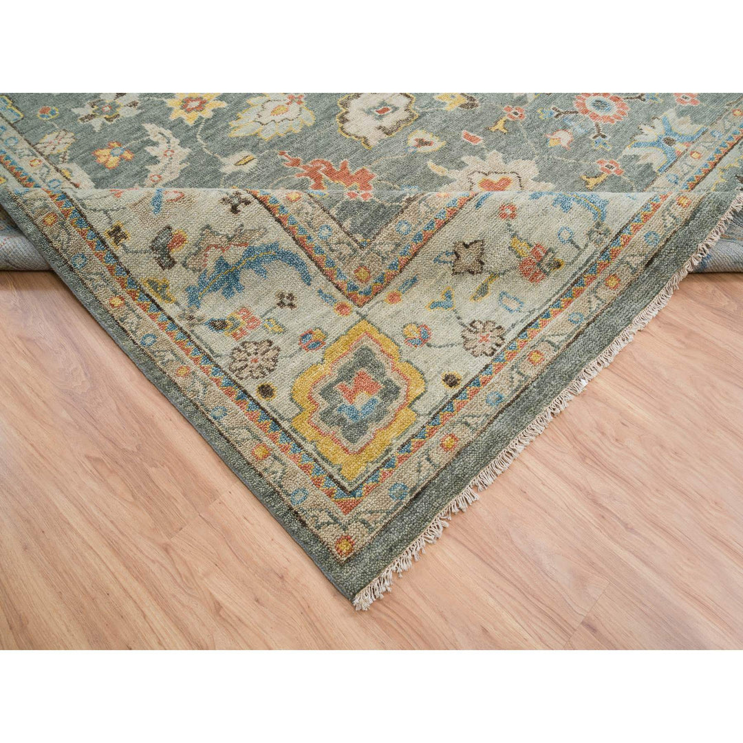 14'2" x 18'1" New Hand Knotted Green Wool Rectangle Oriental Rug - MOA10264532