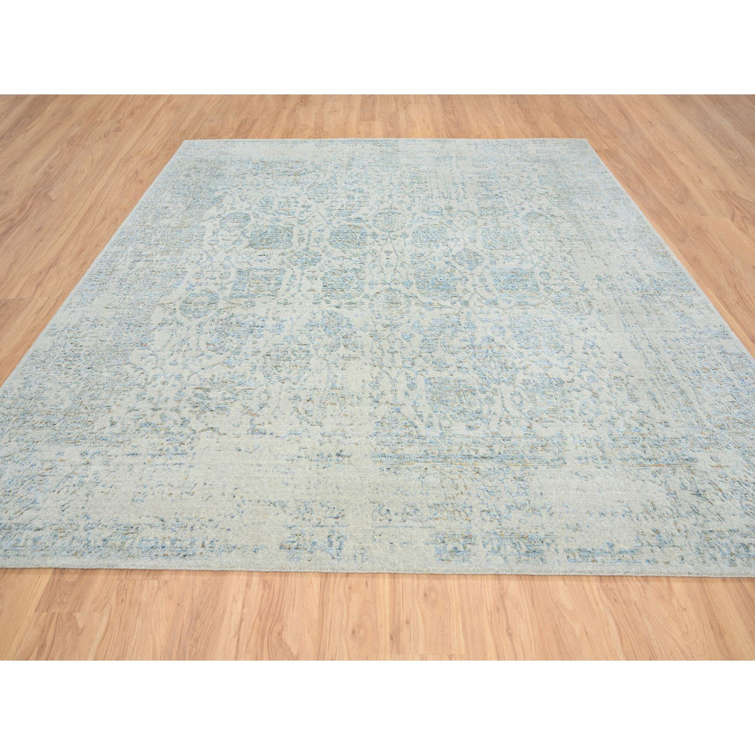 10'0" x 10'1" New Hand Loomed Blue Wool & Silk Square Oriental Rug - MOA10264541