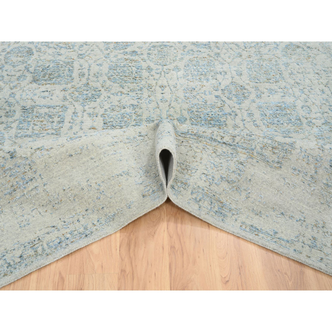 10'0" x 10'1" New Hand Loomed Blue Wool & Silk Square Oriental Rug - MOA10264541