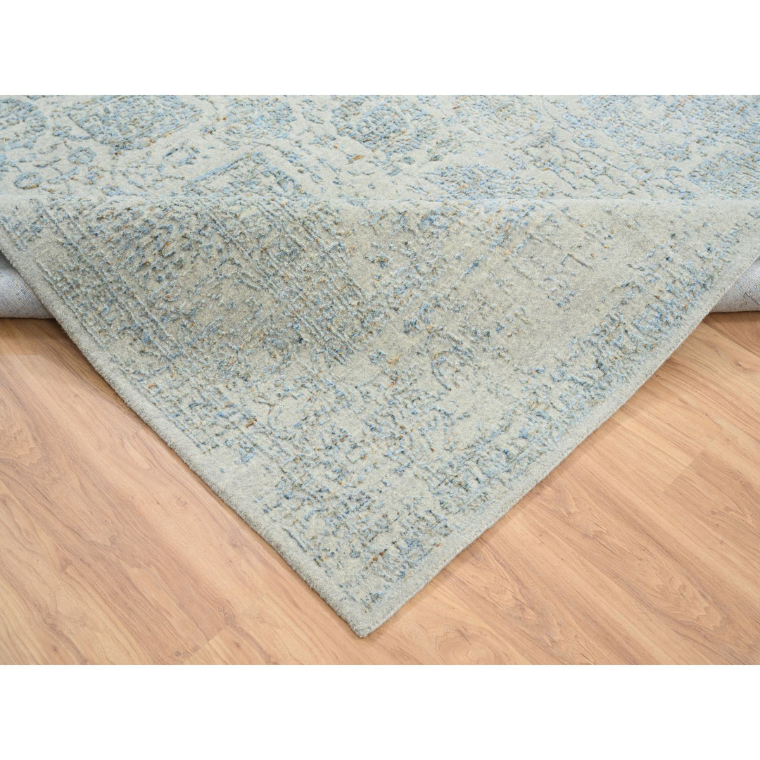 10'0" x 10'1" New Hand Loomed Blue Wool & Silk Square Oriental Rug - MOA10264541