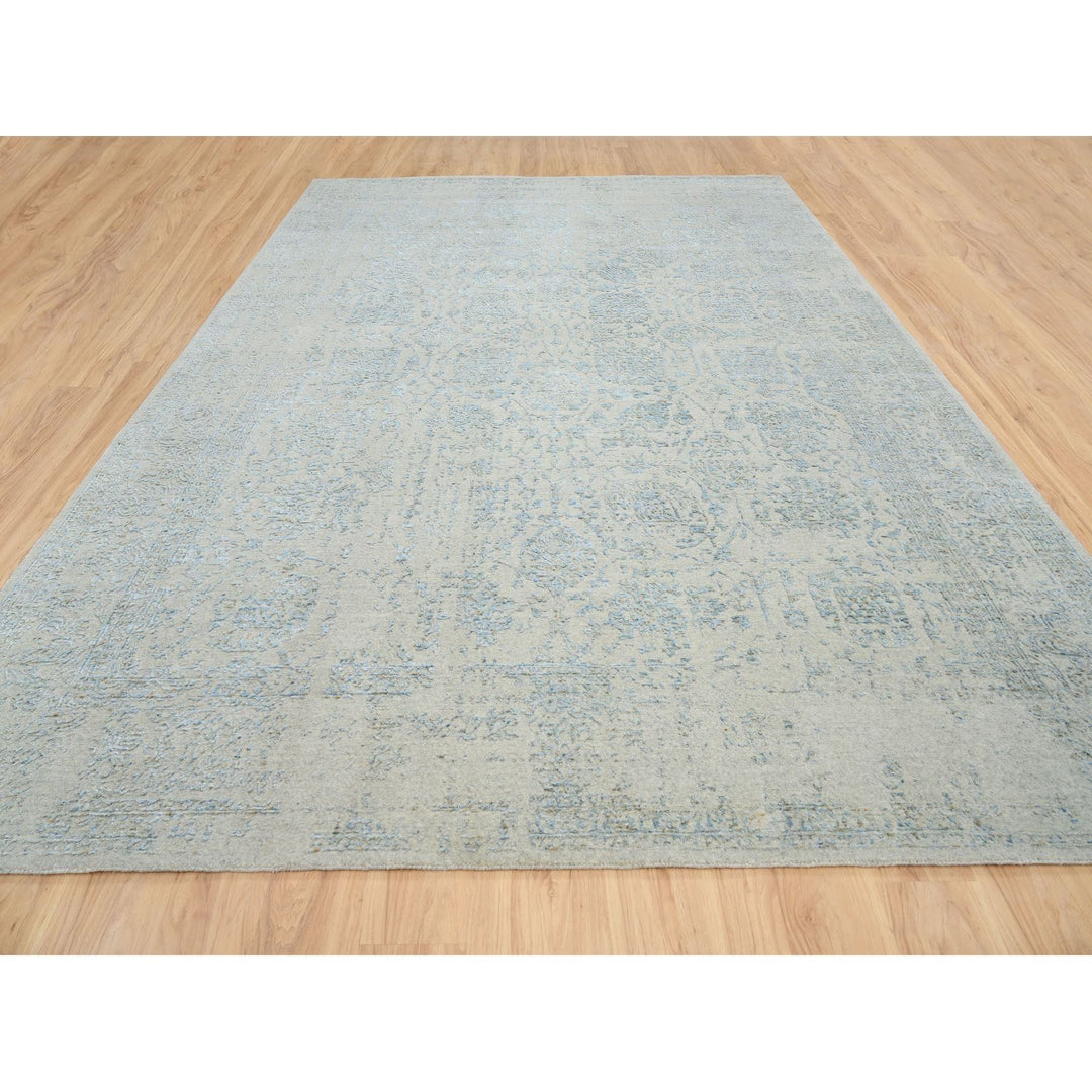 10'0" x 13'10" New Hand Loomed Blue Wool & Silk Rectangle Oriental Rug - MOA10264543