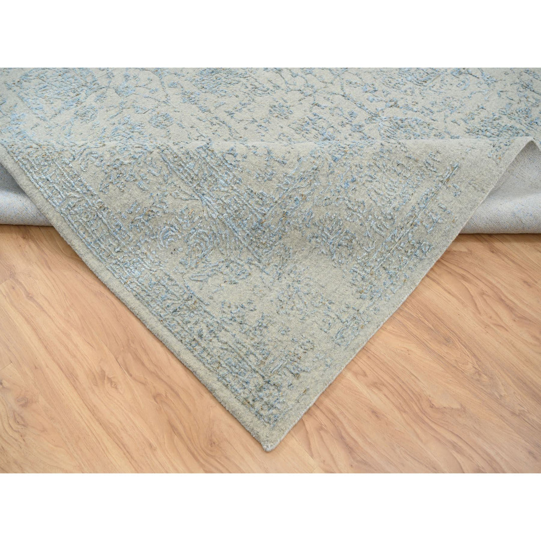 10'0" x 13'10" New Hand Loomed Blue Wool & Silk Rectangle Oriental Rug - MOA10264543