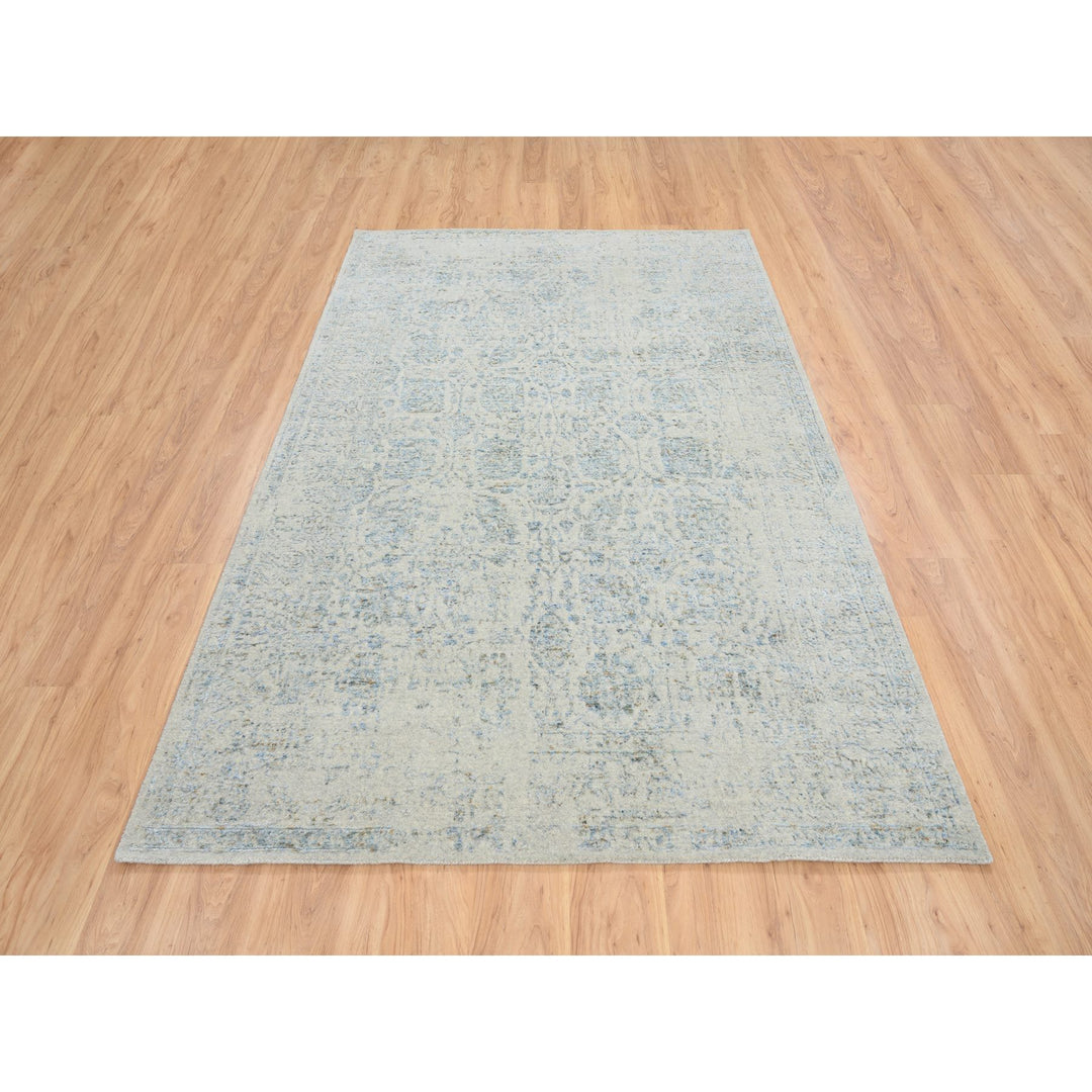 6'2" x 9'0" New Hand Loomed Blue Wool & Silk Rectangle Oriental Rug - MOA10264549