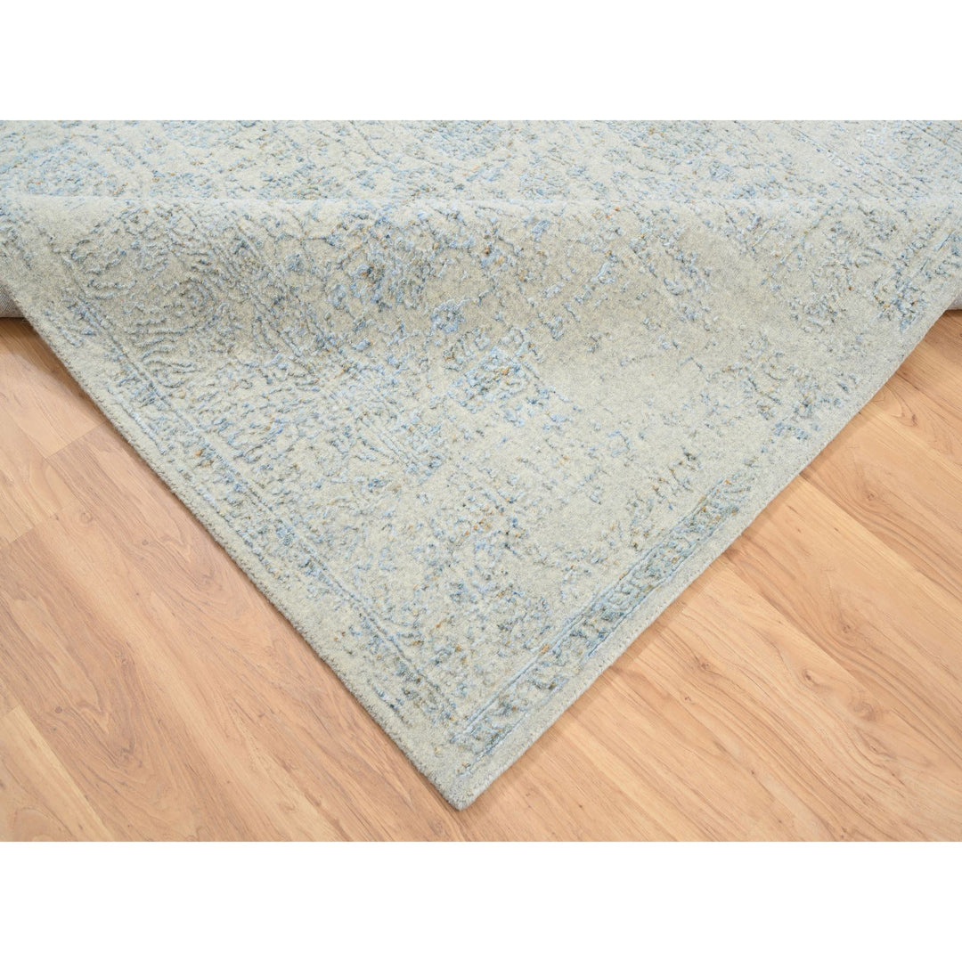 6'2" x 9'0" New Hand Loomed Blue Wool & Silk Rectangle Oriental Rug - MOA10264549