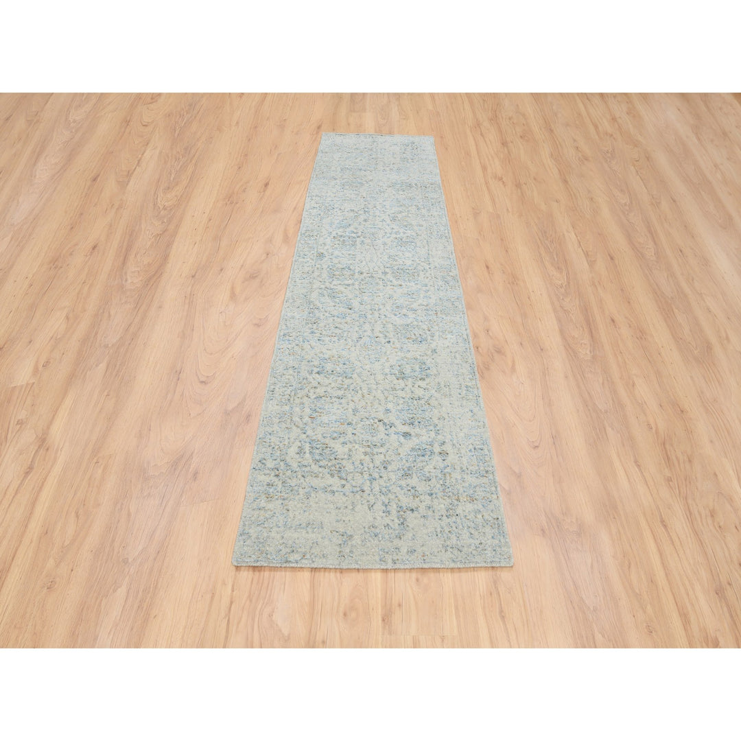 2'8" x 10'0" New Hand Loomed Blue Wool & Silk Runner Oriental Rug - MOA10264556