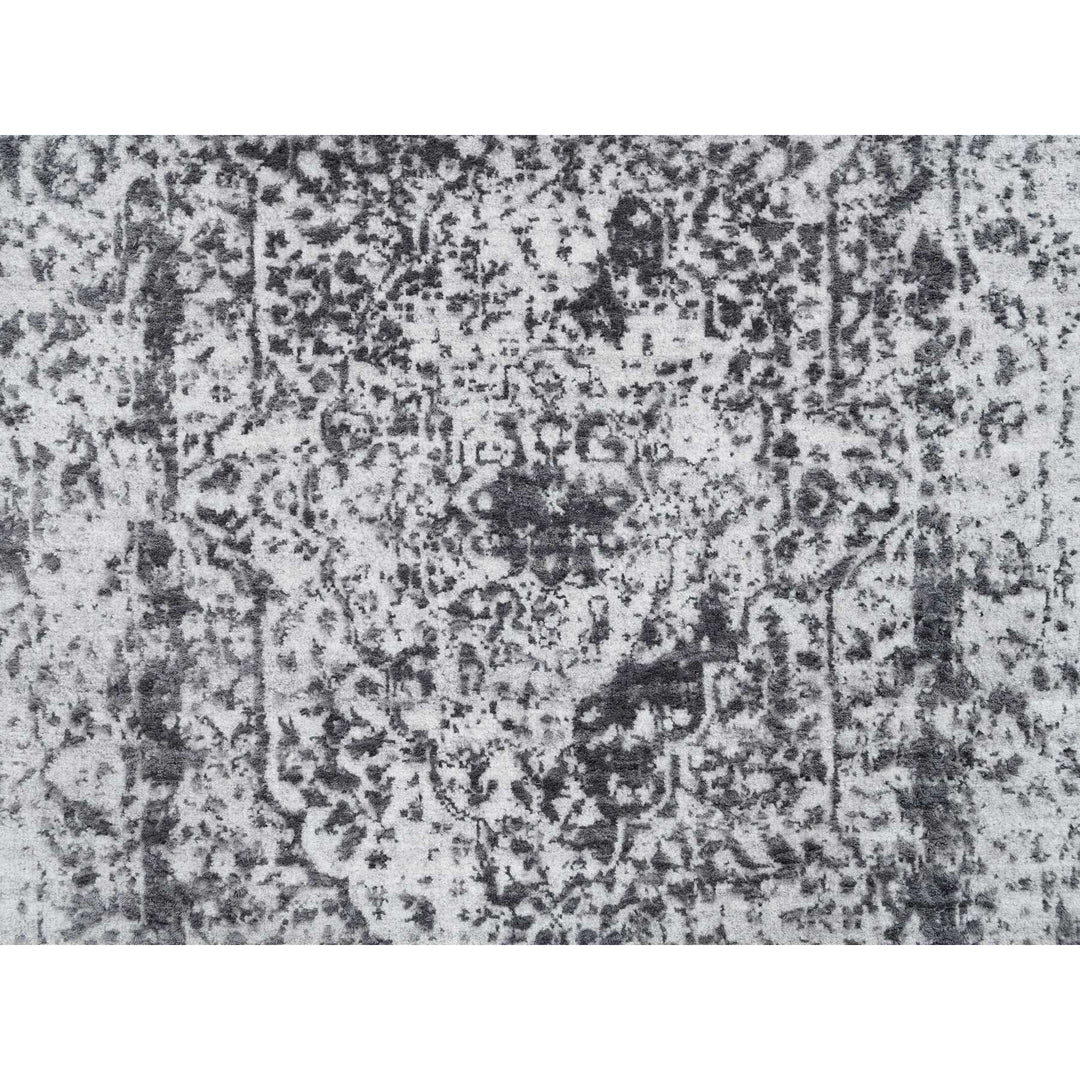 2'7" x 18'1" New Hand Knotted Grey Wool & Silk Runner Oriental Rug - MOA10264559