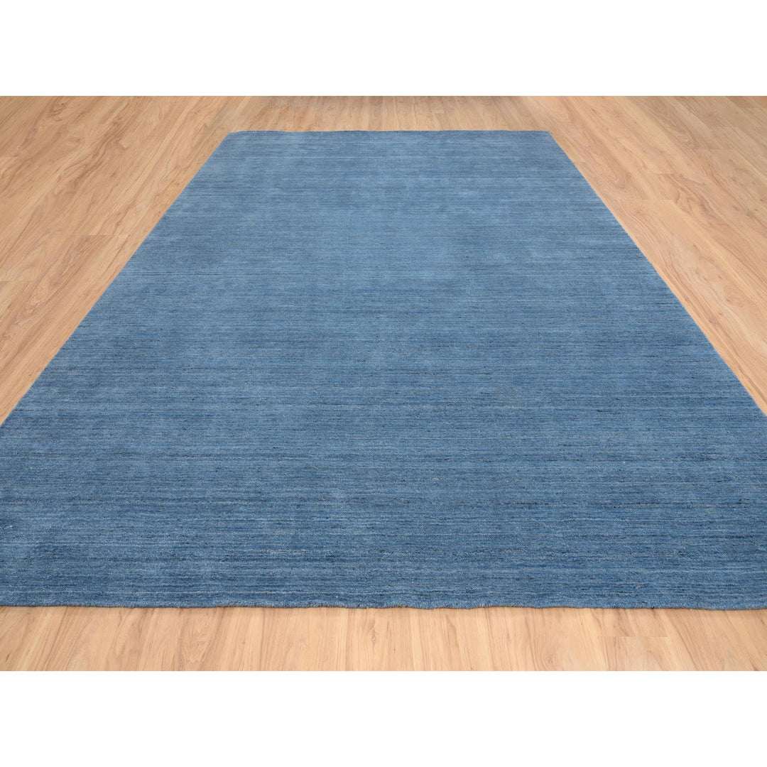 10'1" x 14'0" New Hand Loomed Blue Wool Rectangle Oriental Rug - MOA10264564