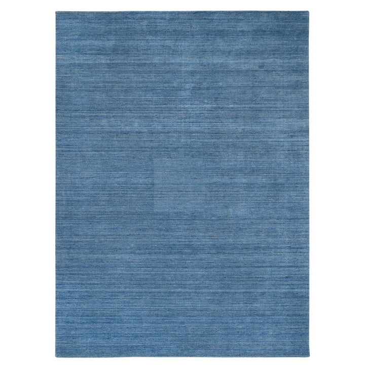 9'0" x 11'10" New Hand Loomed Blue Wool Rectangle Oriental Rug - MOA10264573