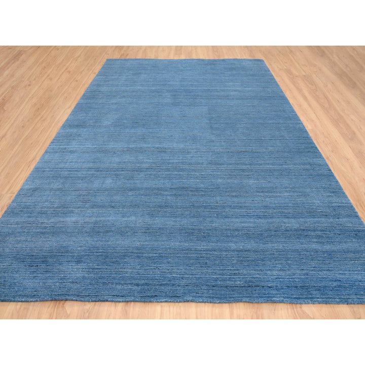 9'0" x 11'10" New Hand Loomed Blue Wool Rectangle Oriental Rug - MOA10264573