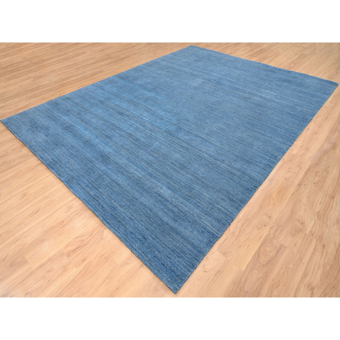 9'0" x 11'10" New Hand Loomed Blue Wool Rectangle Oriental Rug - MOA10264573