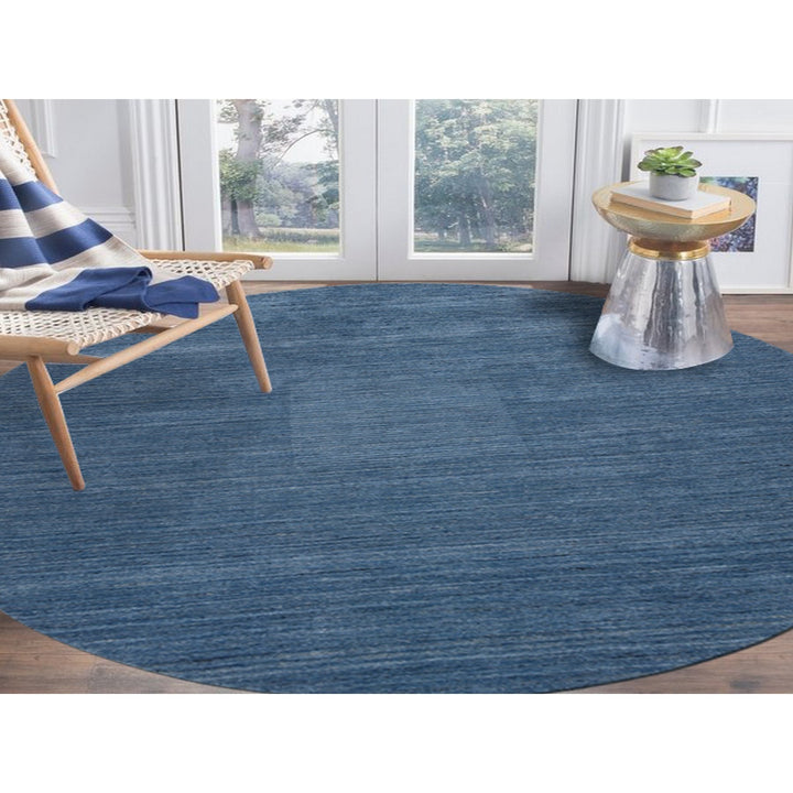 8'0" x 8'0" New Hand Loomed Blue Wool Round Oriental Rug - MOA10264577