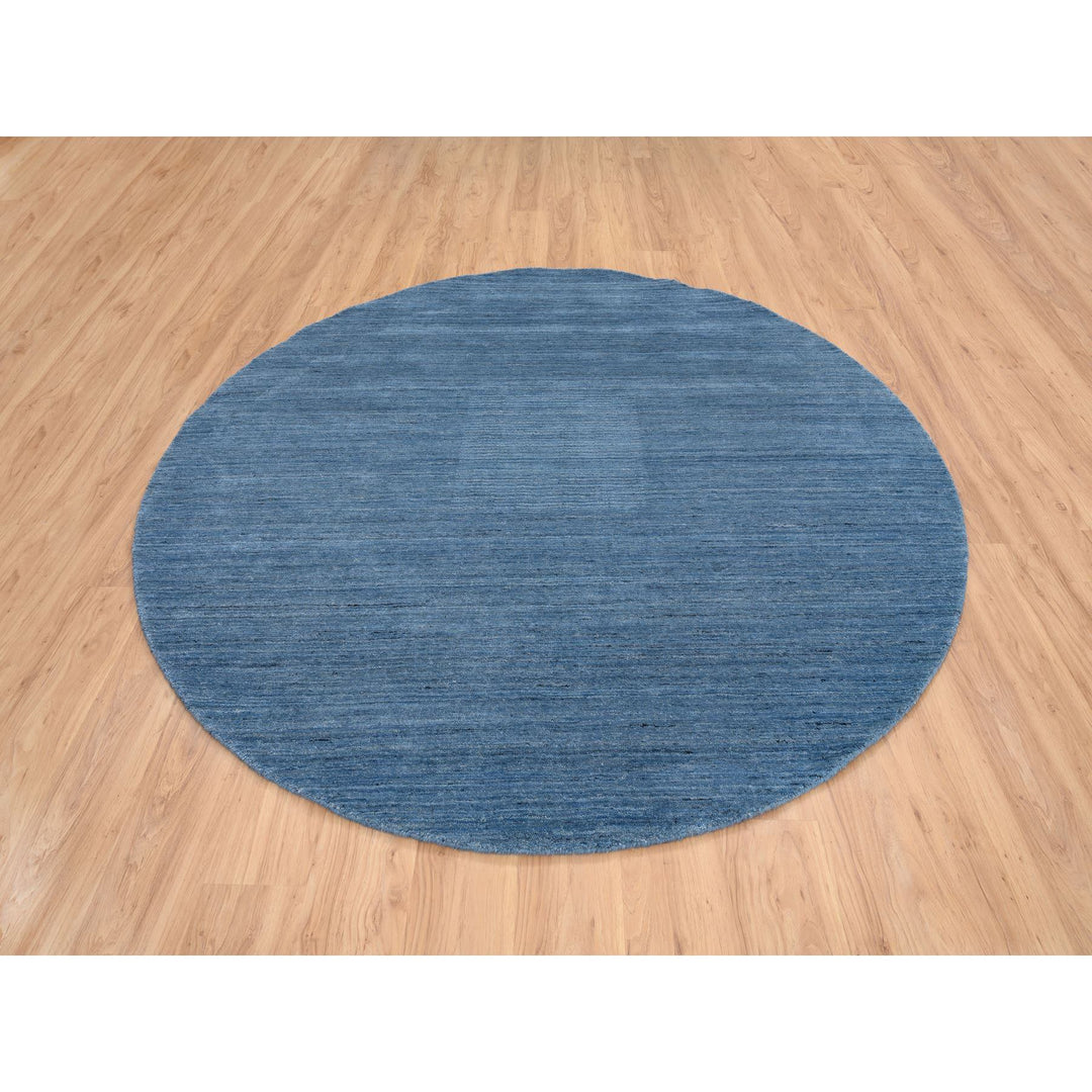 8'0" x 8'0" New Hand Loomed Blue Wool Round Oriental Rug - MOA10264577