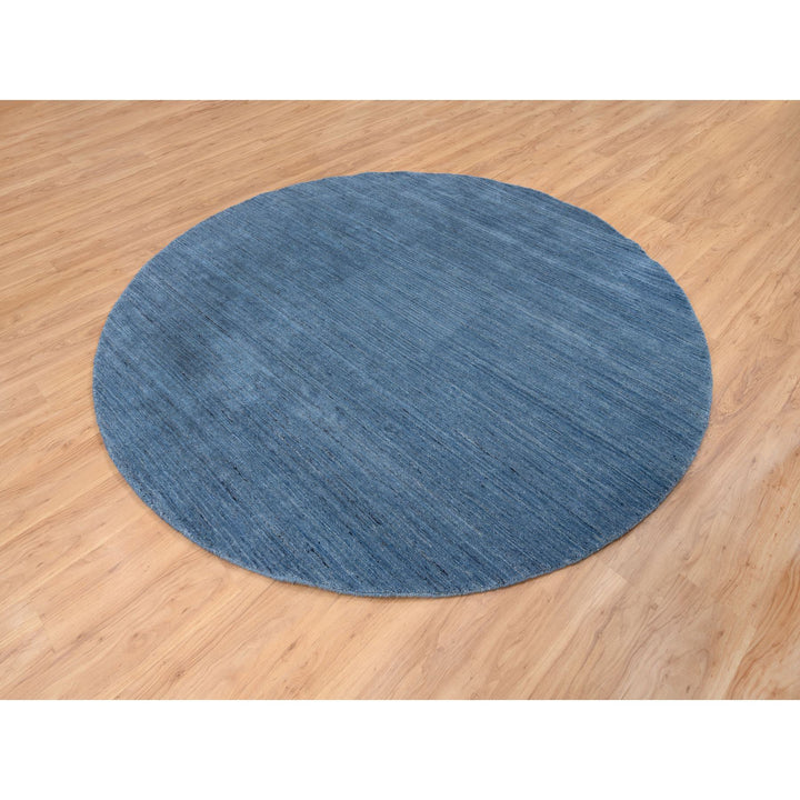 8'0" x 8'0" New Hand Loomed Blue Wool Round Oriental Rug - MOA10264577