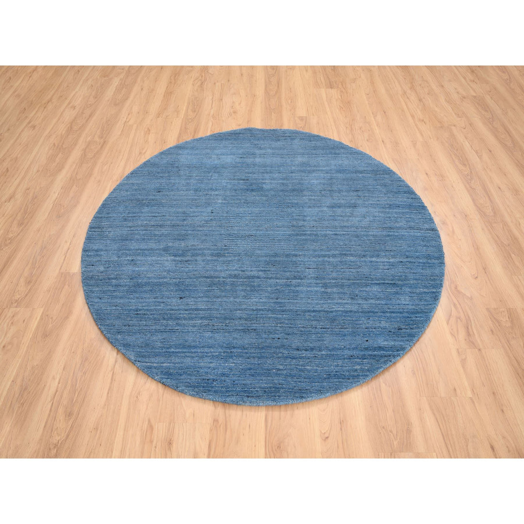 6'0" x 6'0" New Hand Loomed Blue Wool Round Oriental Rug - MOA10264582