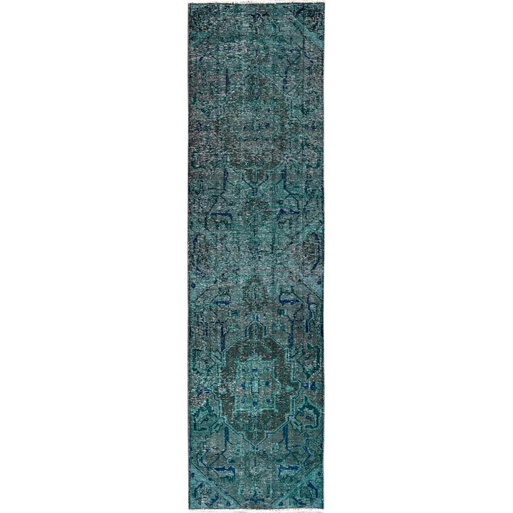 2'6" x 9'8" Vintage Hand Knotted Green Wool Runner Oriental Rug - MOA102645
